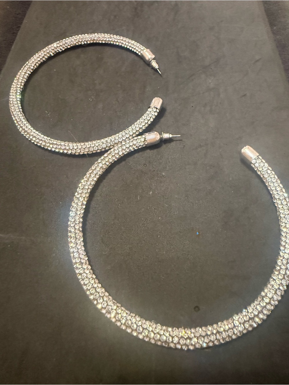 Crystal Pavé Large Hoop Earrings - Silver Tone